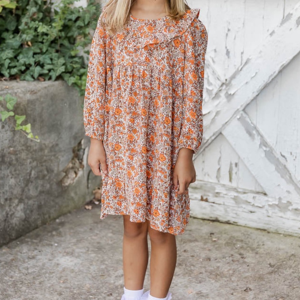 PINK LILY PUT ON A SHOW KIDS 2T ORANGE FLORAL MIDI DRESS